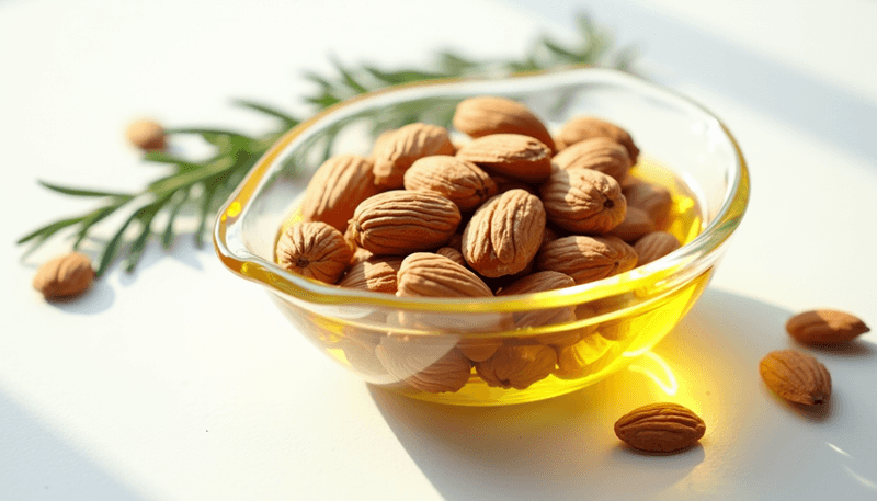 Brain-shaped dish filled with almonds and almond oil