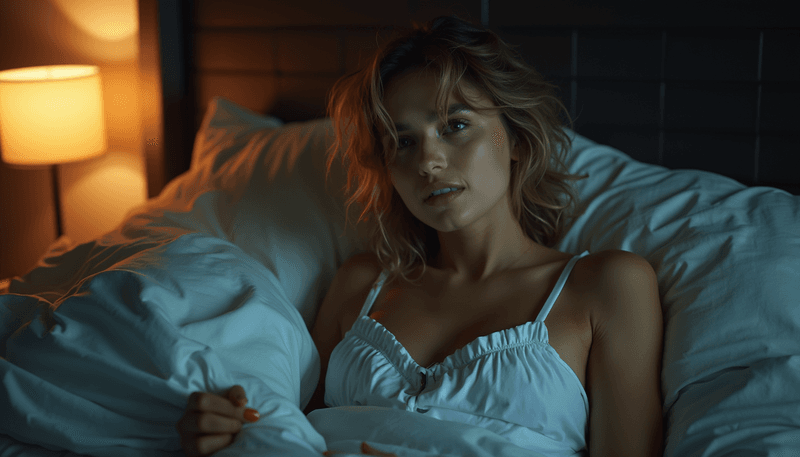 Woman waking up at night experiencing hot flash