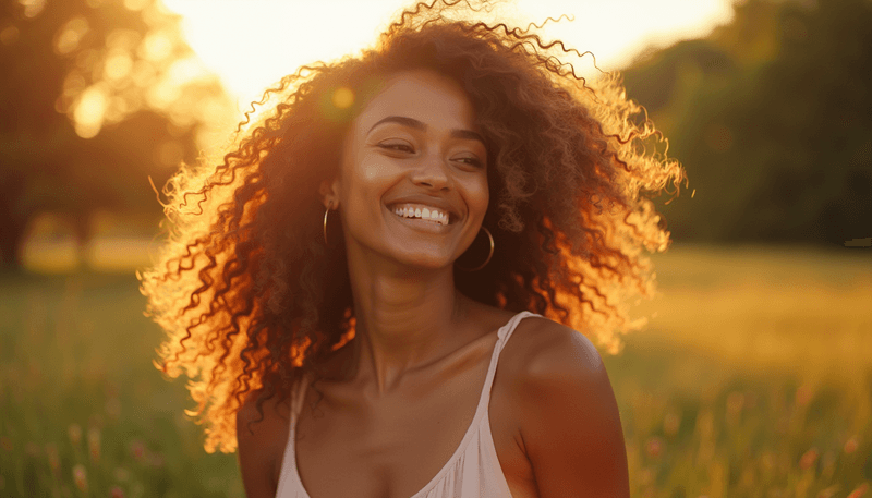 Woman with healthy, shiny hair smiling