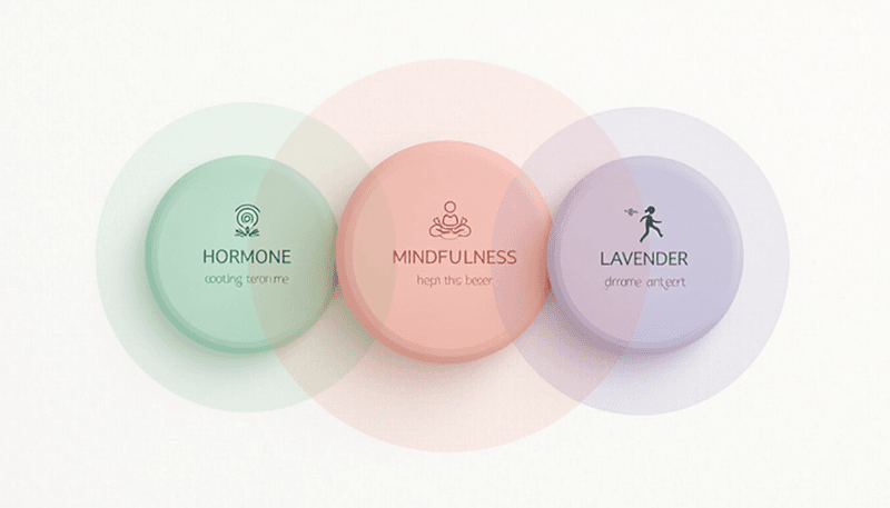 Three interconnected circles showing hormone therapy, mindfulness, and exercise