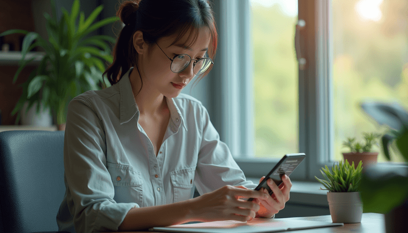 Woman checking health metrics on smartphone