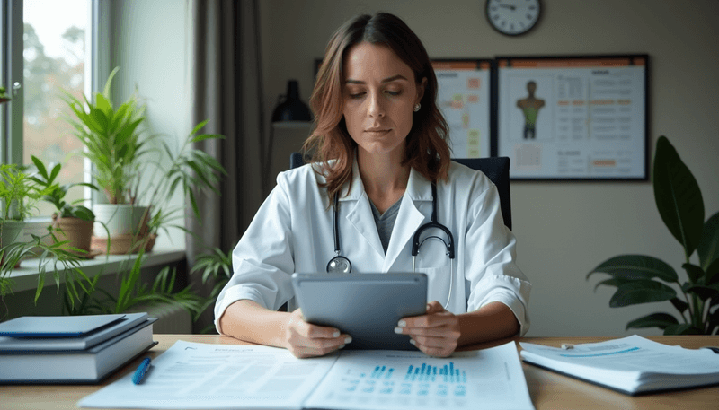 Woman making healthcare decisions with medical information