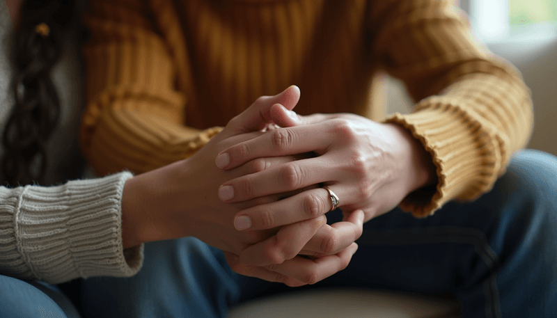 Couple holding hands, showing emotional connection and support