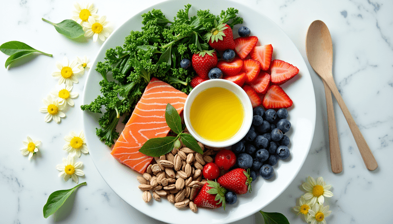 Colorful anti-inflammatory foods on plate