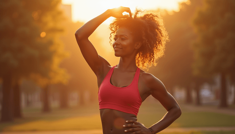 Woman feeling energetic and vital in morning sunlight