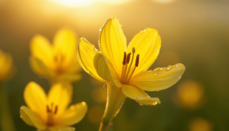 Evening primrose flowers in full bloom against sunrise, symbolizing new beginnings