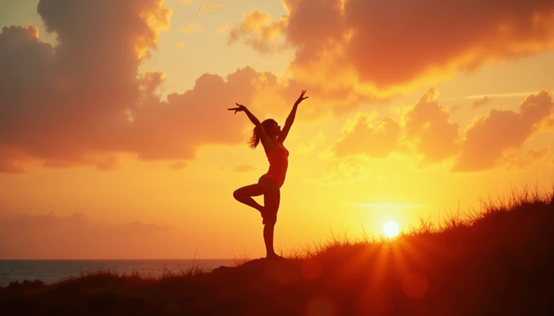 Woman confidently facing the sunrise