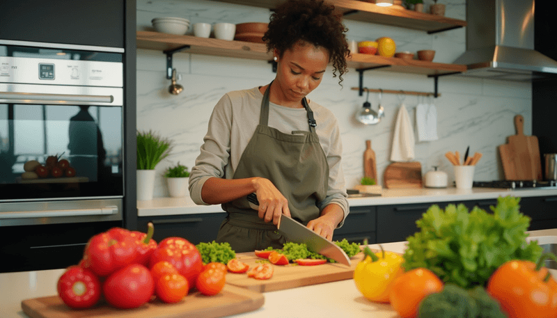 Woman preparing a balanced, nutrient-rich meal