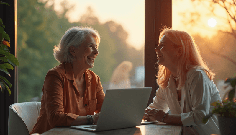 Mother and adult daughter in harmonious interaction