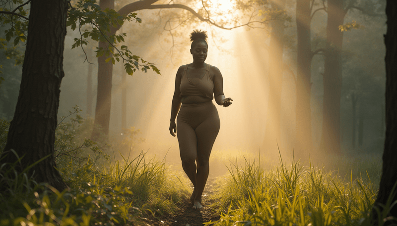 Person practicing mindful movement in nature