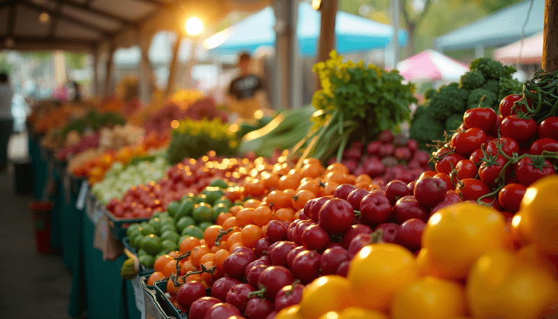 Fresh colorful produce market display