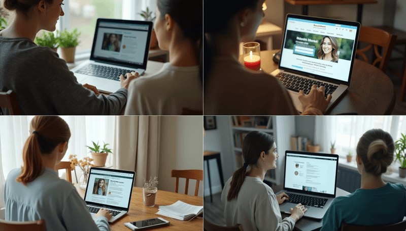 Woman researching menopause information on multiple devices