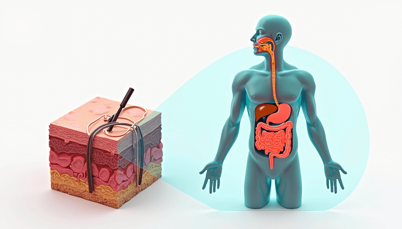 Illustration showing hormone absorption through skin vs digestive system