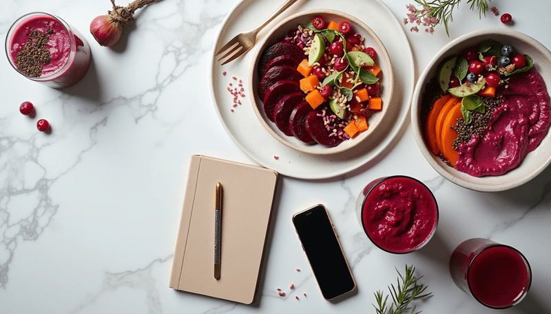 A colorful array of beetroot-based dishes and drinks