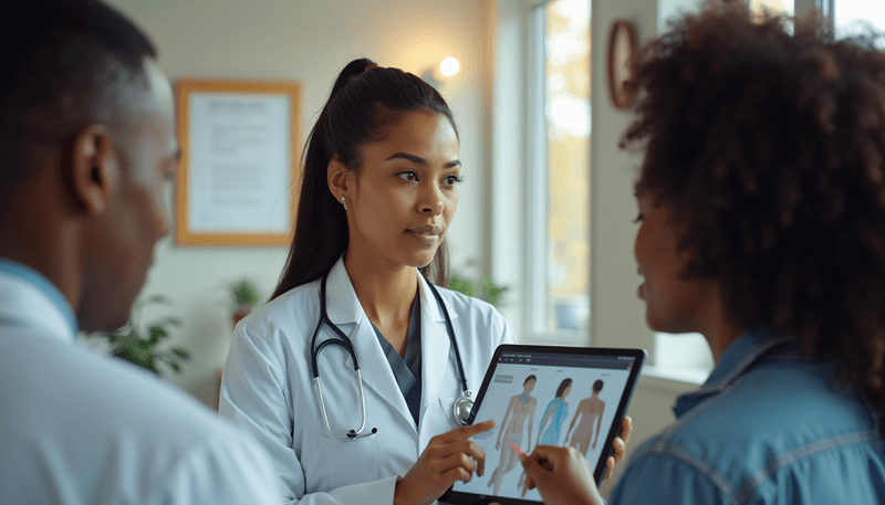 Woman consulting with doctor about treatment options