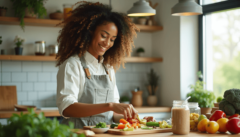 Woman meal prepping healthy foods