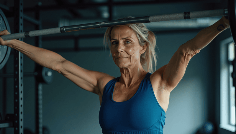 Woman confidently lifting barbell in gym setting