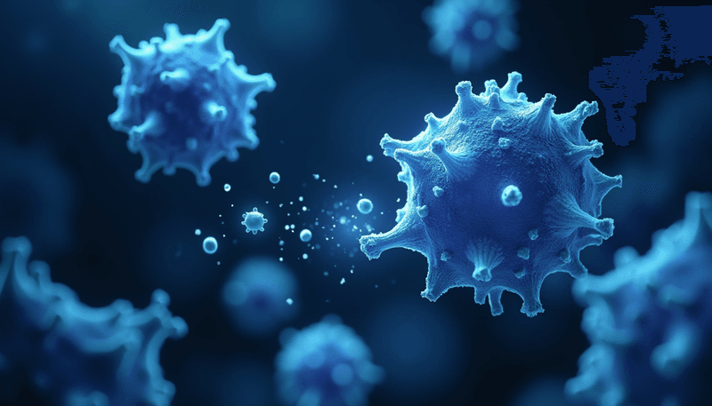 Microscopic view of exosomes communicating between cells