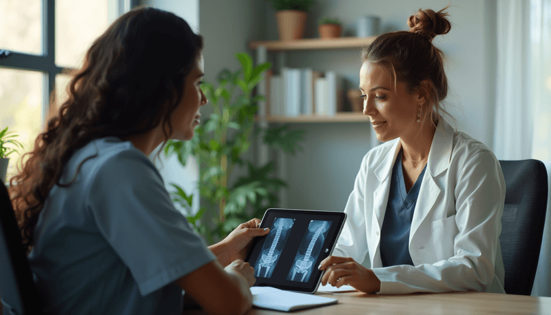 Women discussing bone health concerns with doctor