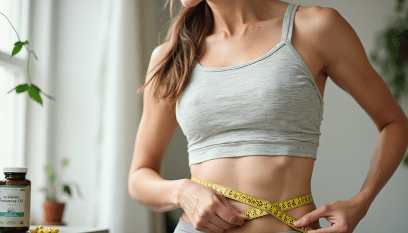 Woman measuring waist with tape measure