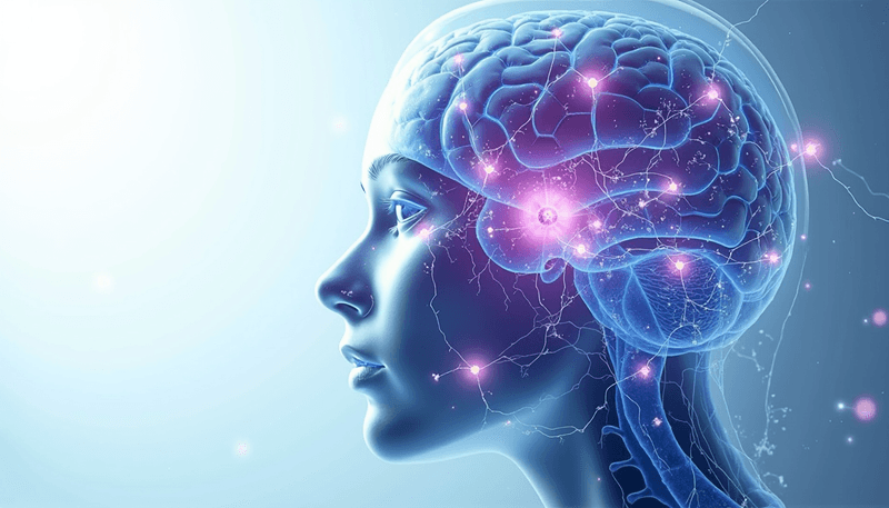 Brain chemical balance illustration showing hormone interaction