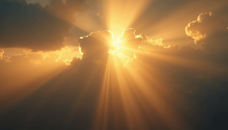 A ray of sunshine breaking through clouds, symbolizing vitamin D's protective effects