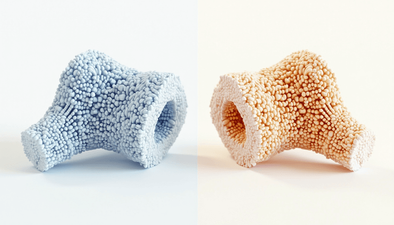 Illustration showing bone structure comparison healthy vs deficient