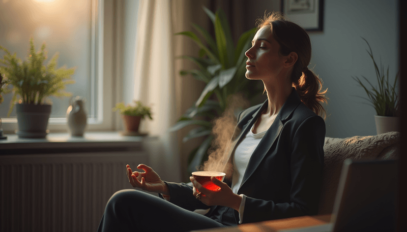 Woman taking afternoon break with tea