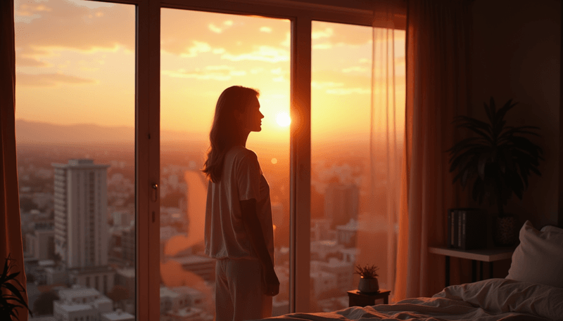 Woman reflecting peacefully by window