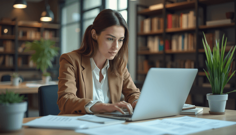 Woman taking notes while researching