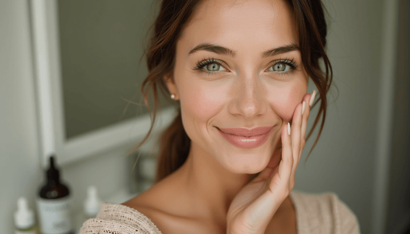 Close-up of woman's face showing reduced facial hair