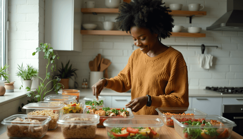 A woman preparing healthy meals for the week