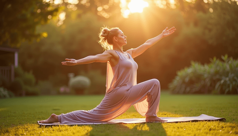 Woman doing gentle yoga stretches outdoors