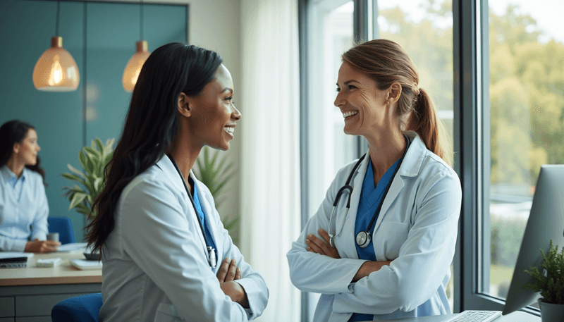 Woman discussing health options with doctor