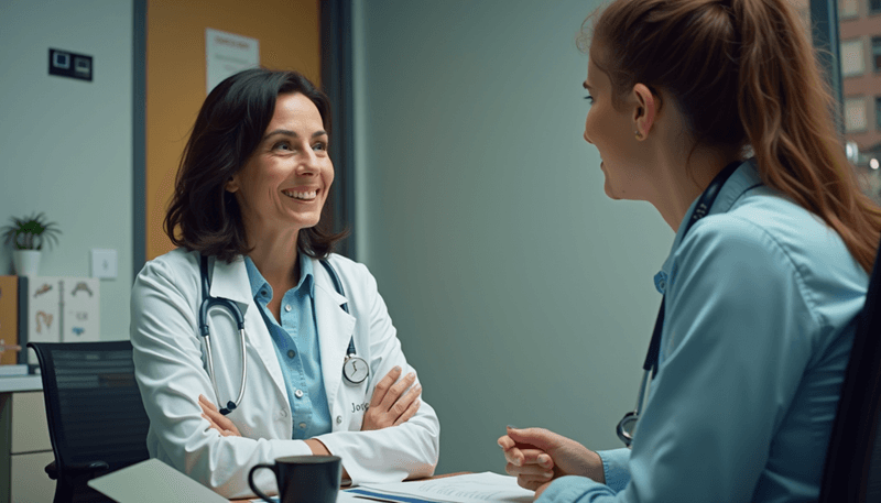 Woman discussing soy consumption with her doctor