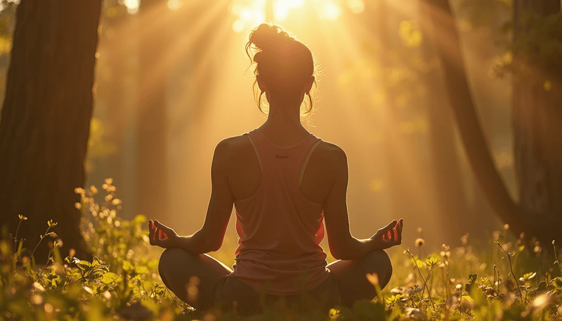 Person practicing deep breathing exercises in nature