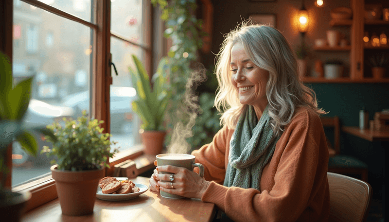 Woman enjoying soy milk in her coffee