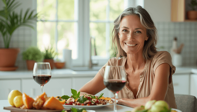 Woman enjoying a healthy meal rich in phytoestrogens