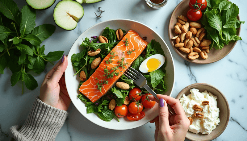 Woman preparing healthy meal rich in calcium