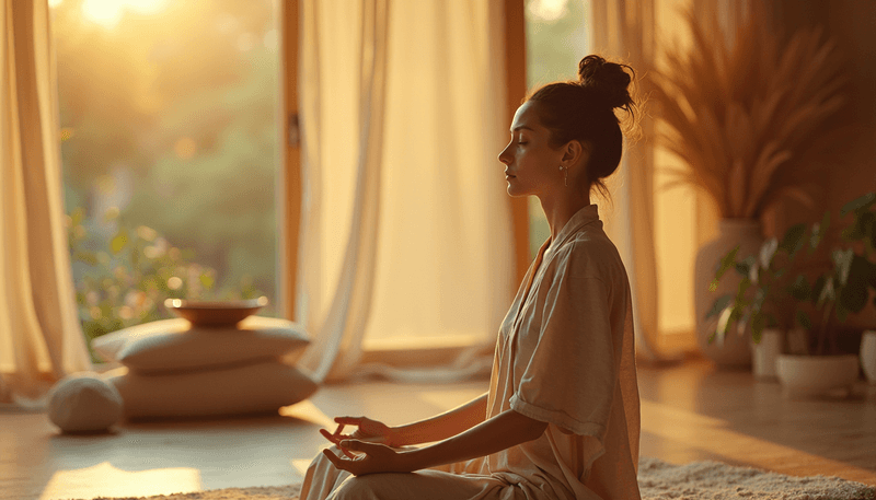 Peaceful woman meditating showing emotional balance