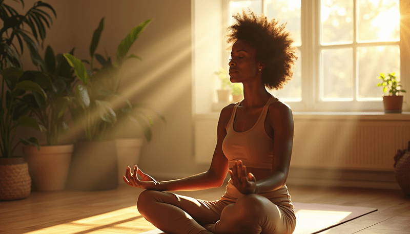 Woman practicing meditation in a peaceful setting