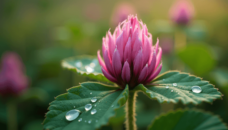 A red clover plant with flowers and leaves in natural setting