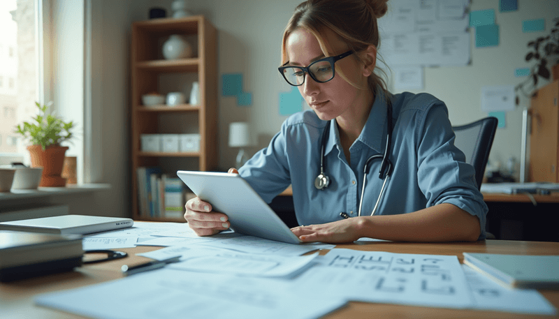 Woman reviewing surgical preparation checklist