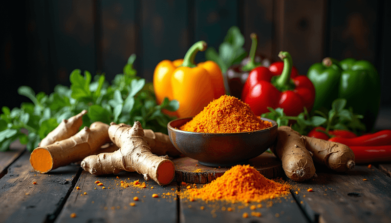 Variety of anti-inflammatory foods and spices