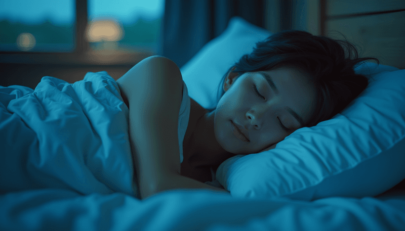 Peaceful woman sleeping soundly after implementing strategies