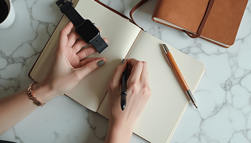 Woman writing in a symptom tracking journal