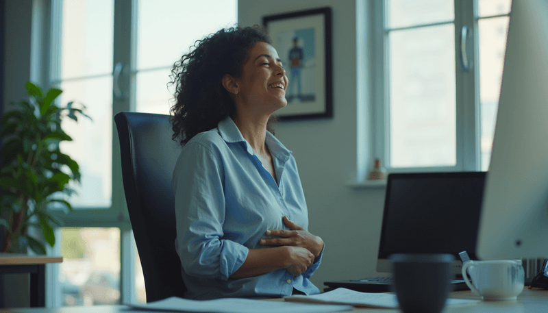 Woman experiencing back pain while sitting at desk