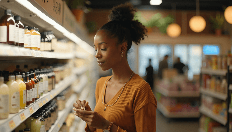 Woman selecting natural personal care products