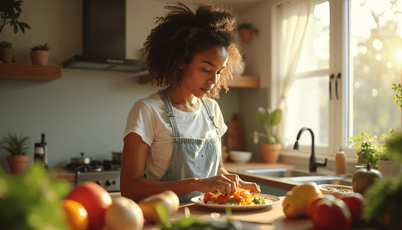 Woman preparing fresh meal in kitchen