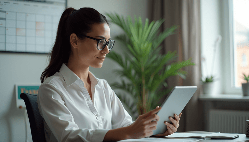 Woman checking her vision health records and calendar